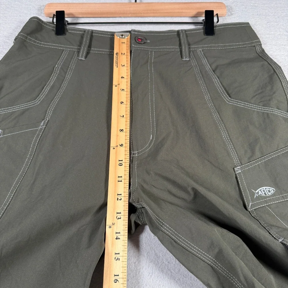 AFTCO Mens Fishing Shorts Olive Green Size 34 Nylon Stretch Cargo Utility Pliers